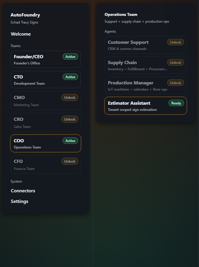 AutoFoundry COO team workflow view
