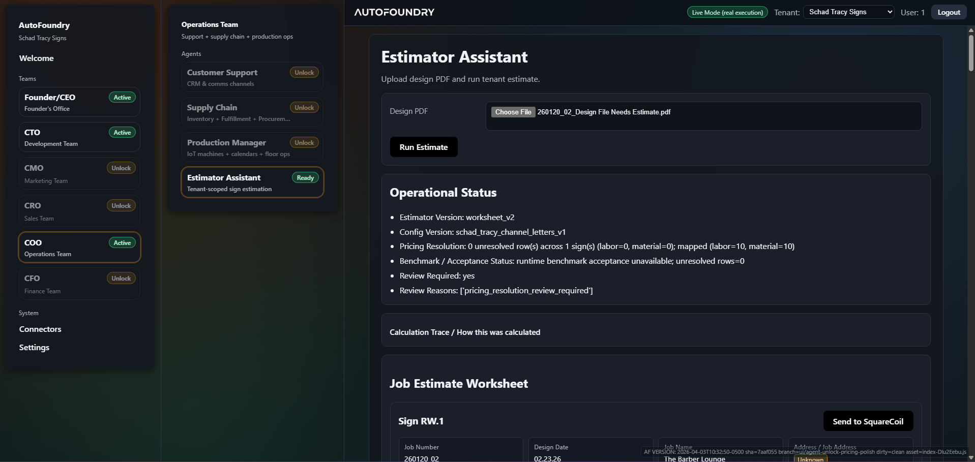 AutoFoundry EA agent workflow view